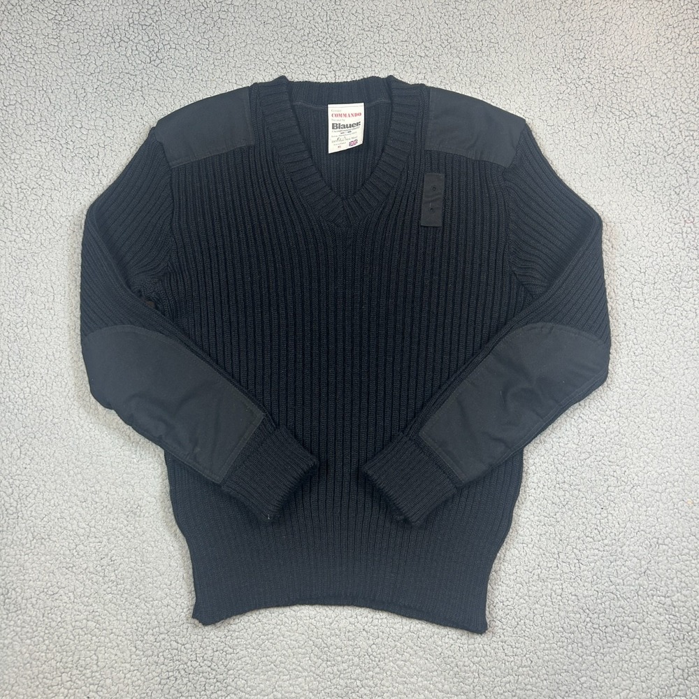 Vintage Blauer Commando Sweater Gore Wind Stopper 100% Wool Mens XL Black